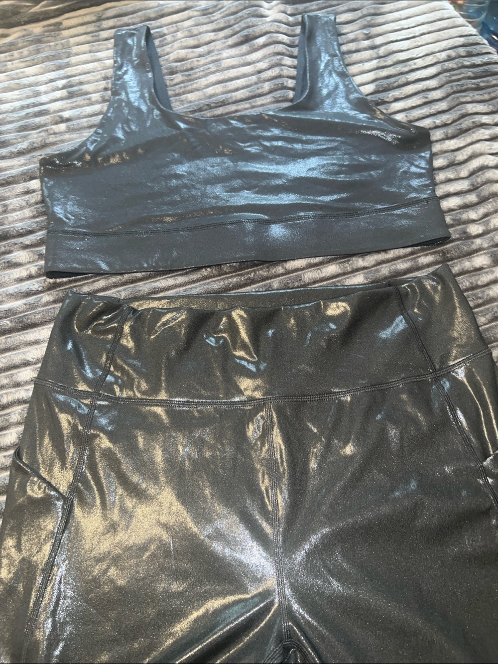 Fabletics Shiny Black Sports Bra and High-Waist Leggings Set